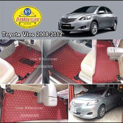 พรมปูพื้นรถยนต์ Toyota Vios 2009 (โตโยต้า วีออส) ปูพรมvvip สีแดงไวน์ด้ายทอง