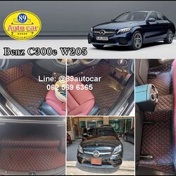 พรมปูพื้นรถยนต์ Benz C300e W205 ปูพรม6D สีดำด้ายแดง + ท้ายเก็บของ เต็มคัน