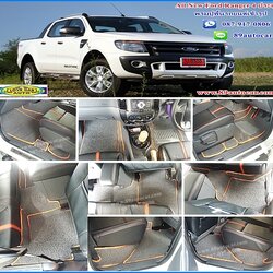 พรมไวนิลปูพื้นรถยนต์ Ford Ranger 4ประตู สีเทาขอบส้ม