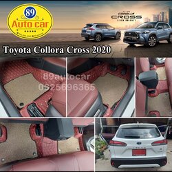 พรมรถยนต์ Toyota Collora Cross ปูพรม7D สีแดงไวน์ + ไวนิลดักฝุ่นสีครีมขอบน้ำตาล เต็มคัน