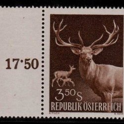 แสตมป์ AUSTRIA สองดวง รูปกวางสวยมากๆ CLASSIC รูปการต่อต้านการล่าสัตว์ ปี 1959 หายาก