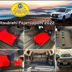 พรมปูพื้นรถยนต์ Mitsubishi Pajerosport 2022 ปูพรม7D สีดำด้ายทอง + ไวนิลสีแดง เข้ารูป