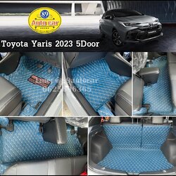 พรมรถยนต์ Toyota Yaris 2023 ปูพรมVVIP สีน้ำเงินด้ายทอง เต็มคัน