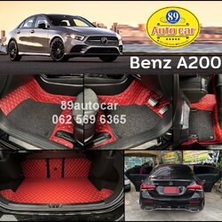 พรมรถยนต์ Benz A200 ปูพรม7D สีแดงไวน์ + พรมดักฝุ่นสีดำ เต็มคัน