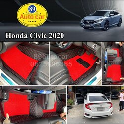 ขายพรมในรถยนต์ Honda Civic 2019 ปูพรม8D สีดำด้ายแดง เย็บติด ไวนิลดักฝุ่นสีแดง