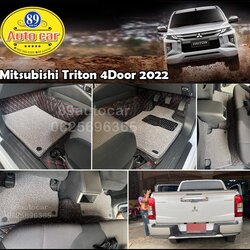 mitsubishi triton 4 ประตู 2022 ปูพรม7D สีดำด้ายแดง เสริมด้วยพรมไวนิลดักฝุ่นสีเทา