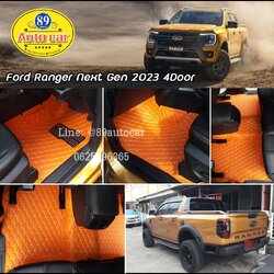 พรมปูพื้นรถยนต์ Ford Ranger 4 ประตู 2023 (ฟอร์ด เรนเจอร์) ปูพรมvvip สีส้มด้ายทอง