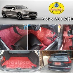 พรมรถยนต์ Volvo V60 2020 ปูพรม6D สีแดงไวน์ + ท้าย