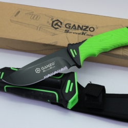 มีดใบตายเดินป่า Ganzo Hunting Survival Knife กานโซ่ รุ่น G-801 LGS สีเขียวอ่อนตัดดำรุ่นใหม่ ใบมีดกึ่งหยัก ของแท้ 100%
