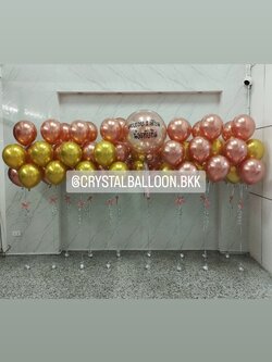 ลูกโป่ง วันเกิดเด็ก Bubble 24" กลิตเตอร์สีโรสโกลด์ พร้อมตกแต่ง ช่อลูกโป่งโครเมี่ยม ช่อ 5 ลูก 14 ช่อ สามารถเปลี่ยนสีลูกโป่ง/เปลี่ยนข้ความ/เปลี่ยนขนาดได้