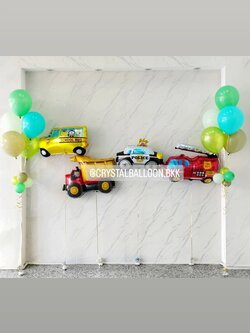 ลูกโป่ง วันเกิดเด็ก ฟอยล์รถบรรทุก 1 ชิ้น,ฟอยล์รถตำรวจ 1 ชิ้น,ฟอยล์รถดับเพลิง 1 ชิ้น,ฟอยล์รถโรงเรียน 1 ชิ้น พร้อม ช่อลูกโป่ง ช่อ 5 ลูก 2 ช่อ พร้อมตกแต่ง สามารถเปลี่ยนสีลูกโป่ง/เปลี่ยนฟอยล์ตกแต่งได้