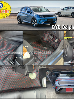 พรมรถยนต์ BYD Dolphin ปูพรมVVIP ด้ายคู่ สีดำด้ายแดง