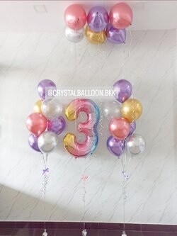 ลูกโป่ง วันเกิดเด็ก ช่อลูกโป่งสีโครเมี่ยม ช่อ 7 ลูก 2 ช่อ พร้อม ฟอยล์ตัวเลข ขนาด 40" 1 ชิ้น พร้อม ลูกโป่งลอยฝ้า 6 ลูก สามารถเปลี่ยนสีลูกโป่งได้