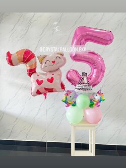 ลูกโป่ง วันเกิดเด็ก ฟอยล์ตัวเลข ขนาด 40" ตั้งฐาน 1 ชิ้น พร้อม ฟอยล์แมว Anagram 1 ชิ้น พร้อมตกแต่ง สามารถเปลี่ยนสีลูกโป่ง/เปลี่ยนสี-ฟอยล์ตัวเลข/เปลี่ยนฟอยล์ตกแต่งได้