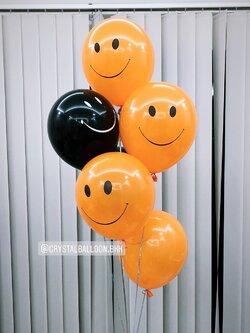 ลูกโป่ง วันเกิดเด็ก ช่อลูกโป่งหน้ายิ้ม ช่อ 6 ลูก 1 ช่อ สีส้ม-ดำ สะดุดตา สุดสุด พร้อมตกแต่ง สามารถเปลี่ยนสีลูกโป่งได้