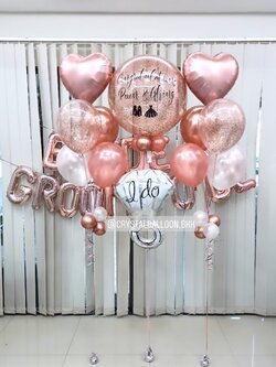 ลูกโป่ง Bride To Be Bubble 24" สีโรสโกล พร้อมตกแต่ง ช่อลูกโป่งฟอยล์หัวใจ ขนาด 18" 2 ช่อ,ฟอยล์แหวนใหญ่ 1 ชิ้น,ฟอยล์ตัวอักษร Bride Groom To Be สามารถเปลี่ยนสีลูกโป่ง/เปลี่ยนข้อความ/เปลี่ยนสี-ฟอยล์ตัวอักษร/เปลี่ยนฟอยล์ตกแต่ง/เปลี่ยนขนาดได้