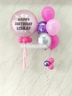 ลูกโป่ง วันเกิด Bubble ขนาด 24" กลิตเตอร์สีชมพู 1 ลูก พร้อม ช่อลูกโป่ง ช่อ 5 ลูก 1 ช่อ พร้อมตกแต่ง สามารถเปลี่ยนสีลูกโป่ง/เปลี่ยนข้อความ/เปลี่ยนขนาดได้