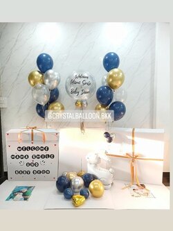 Welcome Home Surprised Jumbo Box Bubble ขนาด 24" กลิตเตอร์สีเงิน พร้อม ช่อลูกโป่ง ช่อ 7 ลูก 2 ช่อ,ลูกโป่งใส ใส่กลิตเตอร์,ฟอยล์กระต่าย ตั้งพื้น 1 ชิ้น สามารถเปลี่ยนสีลูกโป่ง/เปลี่ยนข้อความ/เปลี่ยนสี-ฟอยล์ตกแต่งได้