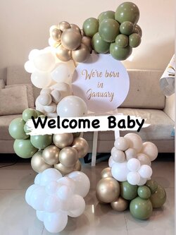 Organic รูปแบบใหม่ ไม่ซ้ำใคร แบบ Welcome Baby พร้อมตกแต่ง ป้ายกลม สามารถเปลี่ยนสีลูกโป่งได้