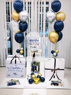 Surprise Box กล่องเซอร์ไพรส์แสดงความยินดี Bubble ขนาด 24" Theme สี Dark Blue พร้อมตกแต่ง ช่อลูกโป่ง 7 ลูก 2 ช่อ,ลูกโป่งใส ใส่กลิตเตอร์,สามารถใส่รูปได้ 4 ใบ สามารถเปลี่ยนสีลูกโป่ง/เปลี่ยนข้อความได้