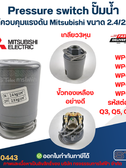 Pressure switch ปั๊มน้ำ, สวิชต์ควบคุมแรงดัน Mitsubishi ขนาด 2.4/2.8 bar สำหรับรุ่น WP-205 / WP-255 / WP-305 / WP-355 / WP-405 รหัสต่อท้าย Q3, Q5, QS, R อะไหล่ปั้มน้ำ