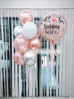 ลูกโป่ง งานแต่ง Bubble ขนาด 24" Theme สีโรสโกล พร้อม ช่อลูกโป่ง ช่อ 9 ลูก 1 ช่อ พร้อมตกเเต่ง สามารถเปลี่ยนสีลูกโป่ง/เปลี่ยนข้อความ/เปลี่ยนขนาดได้