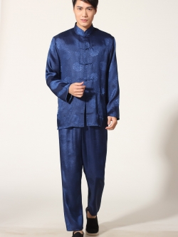 Pre-order ชุดจีน ชาย เสื้อพร้อมกางเกง สีน้ำเงิน