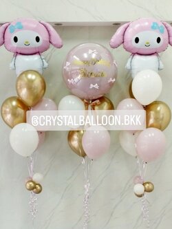 ลูกโป่ง วันเกิดเด็ก ช่อ ลูกโป่งยาง ขนาด 24" สีDusk Pink 1 ช่อ ช่อ 5 ลูก พร้อม ประดับโบว์จิ๋ว 6 ชิ้น ,ฟอยล์มายเมโรดี้ 1 ชิ้นพร้อมช่อลูกโป่ง 6 ลูก 2 ช่อ ,ช่อลูกโป่ง พร้อมตกแต่ง สามารถเปลี่ยนสีลูกโป่ง/เปลี่ยนข้อความ/เปลี่ยนขนาดได้