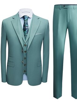 พร้อมเช่า เสื้อสูทชาย สีเขียวมิ้นต์เข้ม สีเขียวพาสเทล Dark Pastel Mint Green (พร้อมเสื้อกั๊ก)