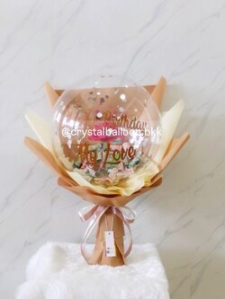 Flower Balloon ดอกกุหลาบประดิษฐ์ 1 ดอก Bubble ขนาด 18" ใส่Confetti สีเงิน สามารถใส่เงิน 30 ใบ พร้อมตกแต่ง สามารถเปลี่ยนข้อความ/เปลี่ยนสีได้