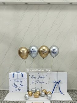 Happy Birthday Surprised box กล่องเซอร์ไพรส์วันเกิด พร้อม ลูกโป่ง 4 ลูก พร้อมตกเเต่ง สามารถใส่รูปได้ 2 ใบ สามารถเปลี่ยนสีลูกโป่ง/เปลี่ยนสีข้อความได้