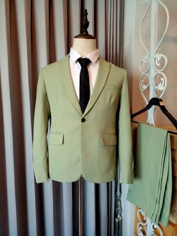 พร้อมเช่า ชุดสูทชาย สีชาเขียว งานตัดสูทพลัสไซส์ (ไม่มีกั๊ก)