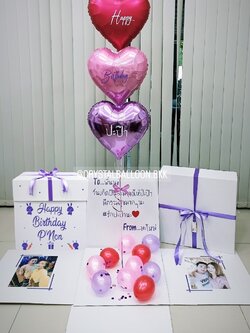 Happy Birthday Surprise Box กล่องเซอร์ไพรส์วันเกิด ฟอยล์หัวใจ ขนาด 18" 3 ชิ้น พร้อมตกแต่ง สามารถใส่รูปได้ 2 ใบ สามารถเปลี่ยนสี-ฟอยล์ตกแต่ง/เปลี่ยนสีข้อความได้