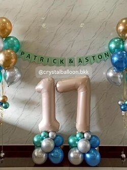 ลูกโป่ง วันเกิด ฟอยล์ตัวเลข ขนาด 40" ตั้งฐาน 2 ชิ้น ช่อลูกโป่ง ช่อ 7 ลูก 2 ช่อ พร้อม ป้ายธง 13 ตัวอักษร พร้อมตกแต่ง สามารถเปลี่ยนสีลูกโป่ง/เปลี่ยนสีป้ายธงได้