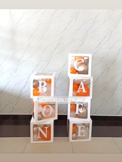 ลูกโป่ง เปิดร้าน กล่องใส ขนาด 12" ติดตัวอักษร 7 กล่อง พร้อมตกแต่ง สามารถเปลี่ยนสีลูกโป่ง/เปลี่ยนข้อความได้