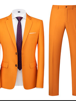 พร้อมเช่า ชุดสูทชาย สีส้ม สไตล์เกาหลี (ไม่มีเสื้อกั๊ก)