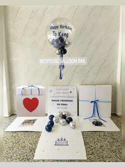 Happy Birthday Surprised Box Bubble USA 24" พร้อมตกแต่ง สามารถใส่รูปได้ 4 ใบ สามารถเปลี่ยนสีลูกโป่ง/เปลี่ยนข้อความได้