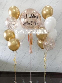 ลูกโป่ง งานแต่ง Bubble ขนาด 24'' Theme สีทอง พร้อมตกแต่ง ช่อลูกโป่ง 7 ลูก 2 ช่อ,ลูกโป่งใส ใส่กลิตเตอร์ สามารถเปลี่ยนสีลูกโป่ง/เปลี่ยนข้อความ/เปลี่ยนขนาดได้