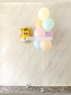 ลูกโป่ง วันเกิดเด็ก ช่อลูกโป่ง ช่อ 7 ลูก 1 ช่อ สีพาสเทล พร้อม ฟอยล์ยีราฟ 1 ชิ้น พร้อมตกแต่ง สามารถเปลี่ยนสีลูกโป่ง/เปลี่ยนฟอยล์ตกแต่งได้