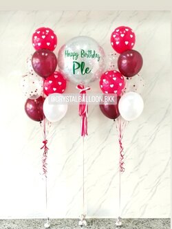 ลูกโป่ง วันเกิด Bubble ขนาด 24" กลิตเตอร์สีเงิน 1 ลูก พร้อม ช่อลูกโป่ง ช่อ 7 ลูก 2 ช่อ Theme สีแดง พร้อมตกแต่ง สามารถเปลี่ยนสีลูกโป่ง/เปลี่ยนข้อความ/เปลี่ยนขนาดได้