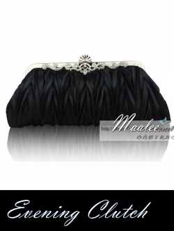 พร้อมส่ง Evening Clutch กระเป๋าออกงาน สีดำ ผ้าซาตินอัดพลีต ลายฟันปลา พร้อมสายโซ่ สั้นและยาว