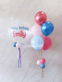 ลูกโป่งวันเกิดเด็ก Bubble ขนาด 24" กลิตเตอร์สีขาว พร้อมลูกโป่งช่อ 5 ลูก 1 ช่อ Theme ชมพู - ฟ้า พร้อมตกแต่ง สามารถเปลี่ยนสีลูกโป่ง/้เปลี่ยนข้อความ/เปลี่ยนขนาดลูกโป่งได้
