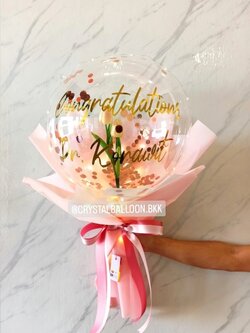 Flower Balloon แสดงความยินดี ดอกทิวลิป 2 ดอก Bubble ขนาด 18" พร้อม ไฟประดับ 1 ชิ้น,สามารถใส่เงิน 30 ใบ พร้อมตกแต่ง สามารถเปลี่ยนข้อความ/เปลี่ยนสีได้