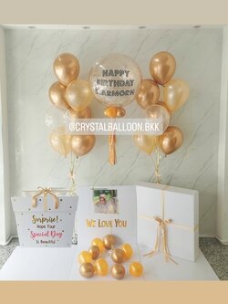 Happy Birthday Surprised Box กล่องเซอร์ไพรส์วันเกิด Bubble ขนาด 24" กลิตเตอร์สีแชมเปญ พร้อม ช่อลูกโป่ง ช่อ 7 ลูก 2 ช่อ,ลูกโป่งใส ใส่กลิตเตอร์ พร้อมตกแต่ง สามารถใส่รูปได้ 4 ใบ สามารถเปลี่ยนสีลูกโป่ง/เปลี่ยนข้อความได้