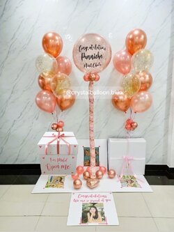 Happy Birthday Surprise Box กล่องเซอร์ไพรส์วันเกิด Bubble ขนาด 24" กลิตเตอร์สีโรสโกลด์ ,ลุกโป่งช่อ 7 ลูก 2 ช่อ พร้อมตกแต่ง สามารถใส่รูปได้ 4 ใบ สามารถเปลี่ยนสีลูกโป่ง/เปลี่ยนข้อความได้