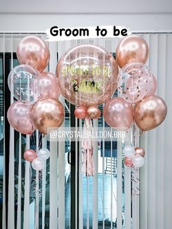 ลูกโป่ง Groom To Be Bubble ขนาด 24" Theme สีโรสโกล พร้อมตกแต่ง ช่อลูกโป่ง 5 ลูก 2 ช่อ,ลูกโป่งใส่ Confetti สามารถเปลี่ยนสีลูกโป่ง/เปลี่ยนข้อความ/เปลี่ยนขนาดได้