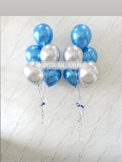 ลูกโป่ง แสดงความยินดี ช่อลูกโป่งสีโครเมี่ยม ช่อ 5 ลูก 2 ช่อ Theme สีน้ำเงินโครเมี่ยม-เงินโครเมี่ยม พร้อมตกแต่ง สามารถเปลี่ยนสีลูกโป่งได้