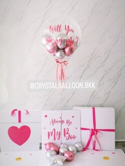 Surprise Box กล่องเซอร์ไพรส์ ขอแต่งงาน Bubble USA 24'' Theme สีชมพู พร้อมตกแต่ง สามรถใส่รูปได้ 4 ใบ สามารถเปลี่ยนสีลูกโป่ง/เปลี่ยนข้อความได้