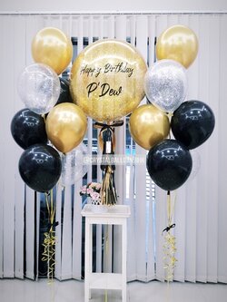 ลูกโป่ง วันเกิด Bubble ขนาด 24" สีทอง พร้อม ช่อลูกโป่ง ช่อ 7 ลูก 2 ช่อ,ลูกโป่งใส ใส่กลิตเตอร์ พร้อมตกเเต่ง สามารถเปลี่ยนสีลูกโป่ง/เปลี่ยนข้อความ/เปลี่ยนขนาดได้