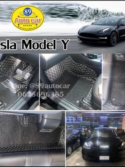 พรมปูพื้นรถยนต์ Tesla Model Y ปูพรมVVIP สีดำด้ายทอง + ไวนิลสีดำ